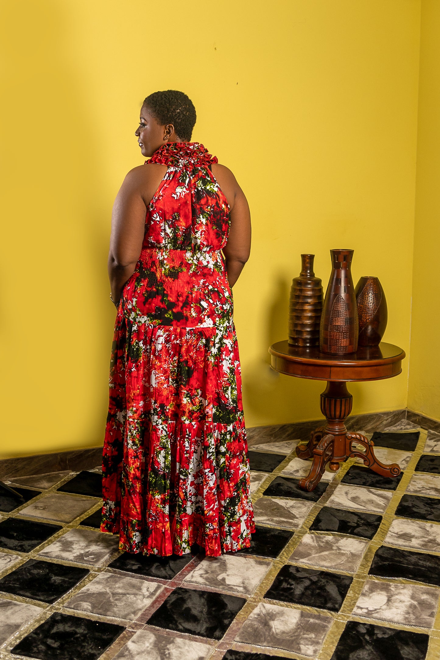 Red Floral Ruffled Maxi Dress