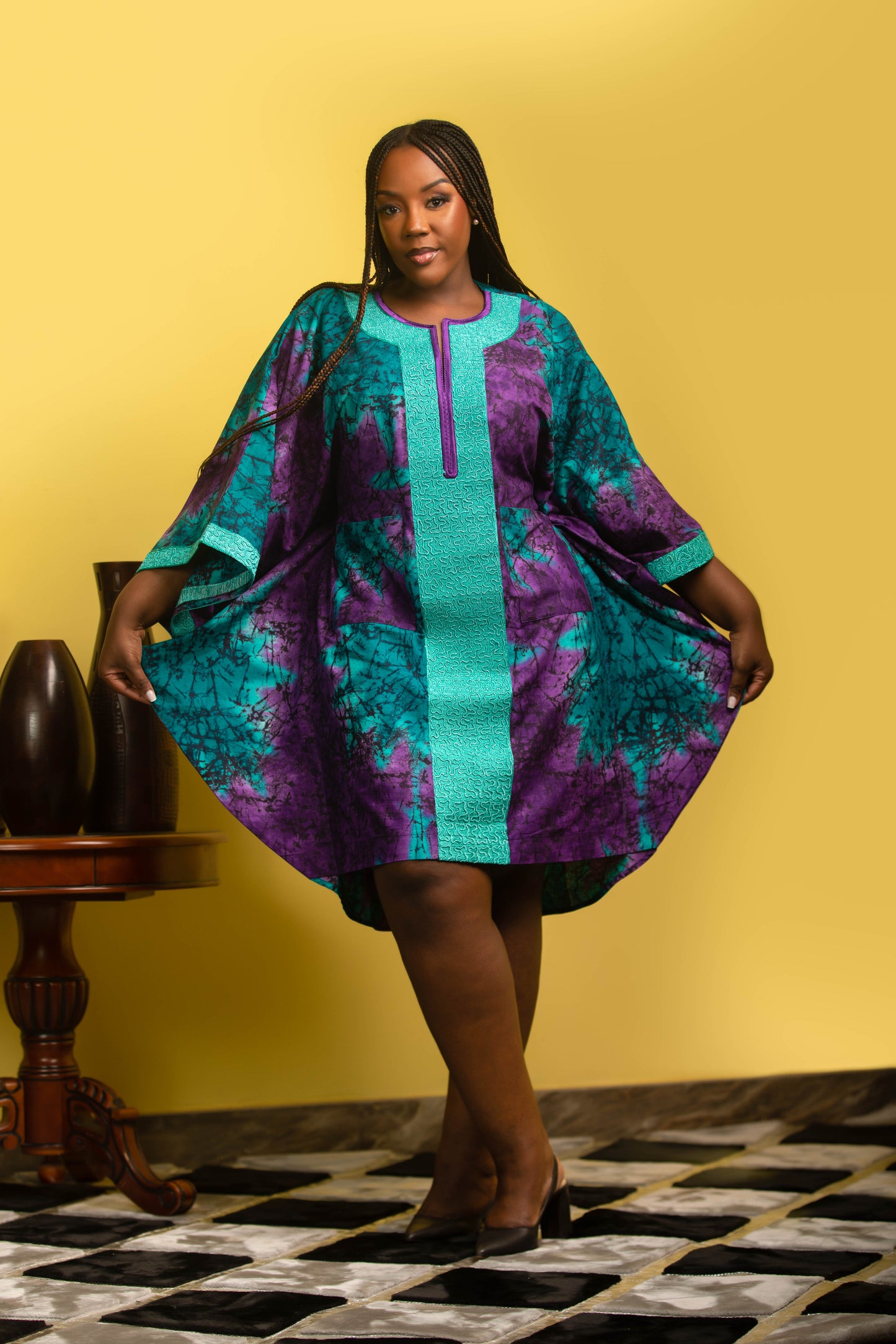 Purple and Teal Boubou Style Dashiki
