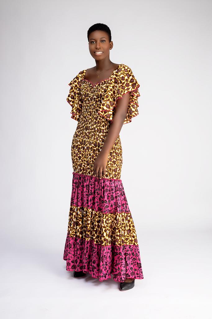 Ankara African Print Elastic 3-step Long Dress