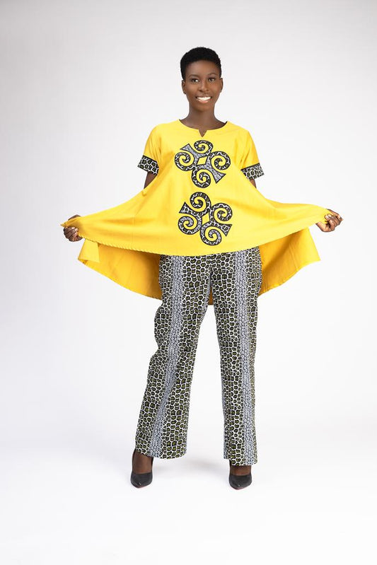 Ankara Embroidered Top with Ankara Loose Fit Trousers