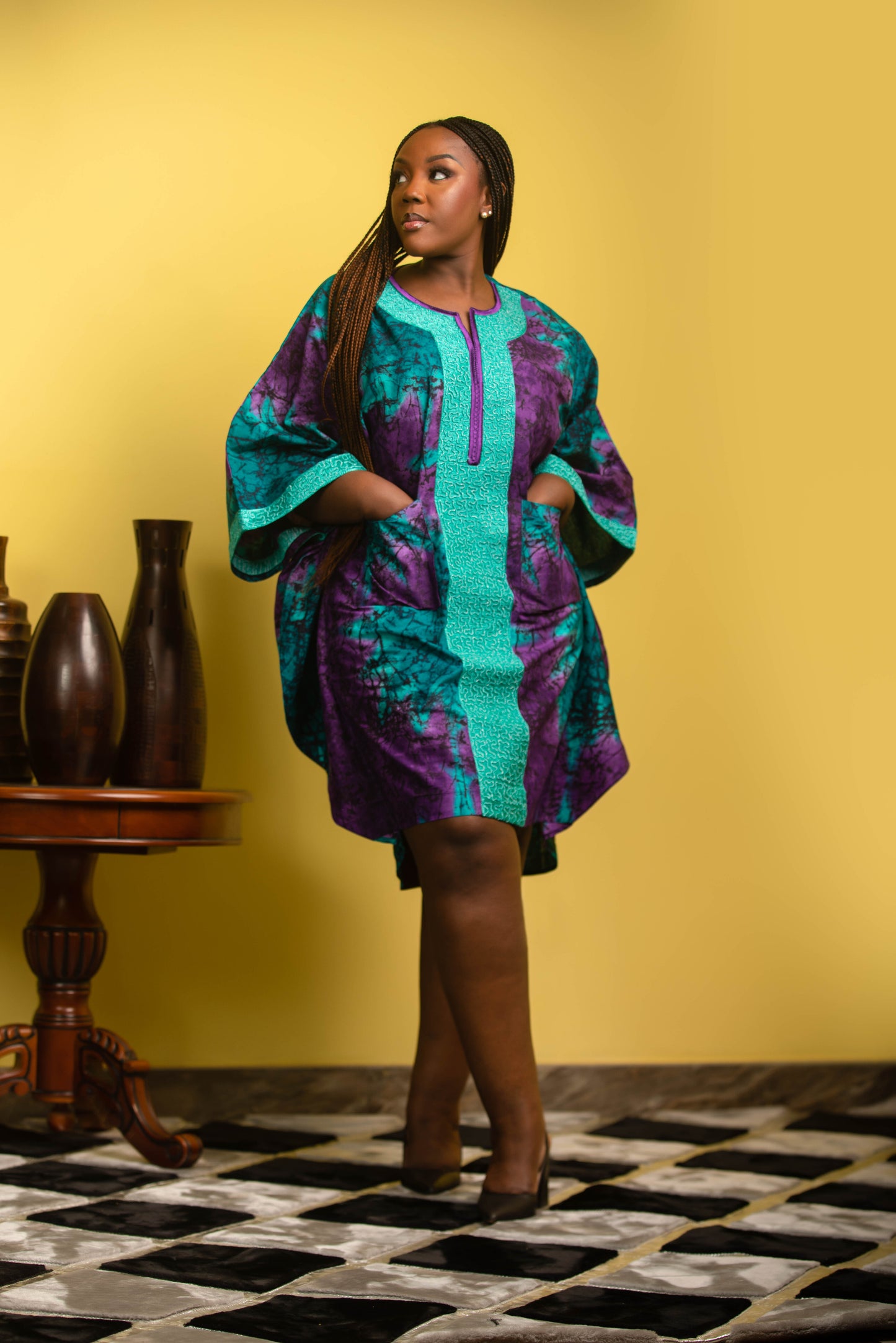 Purple and Teal Boubou Style Dashiki