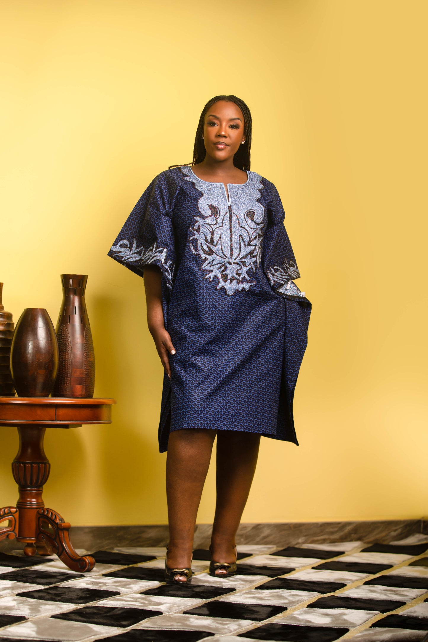 Blue and White Embroidered Dress