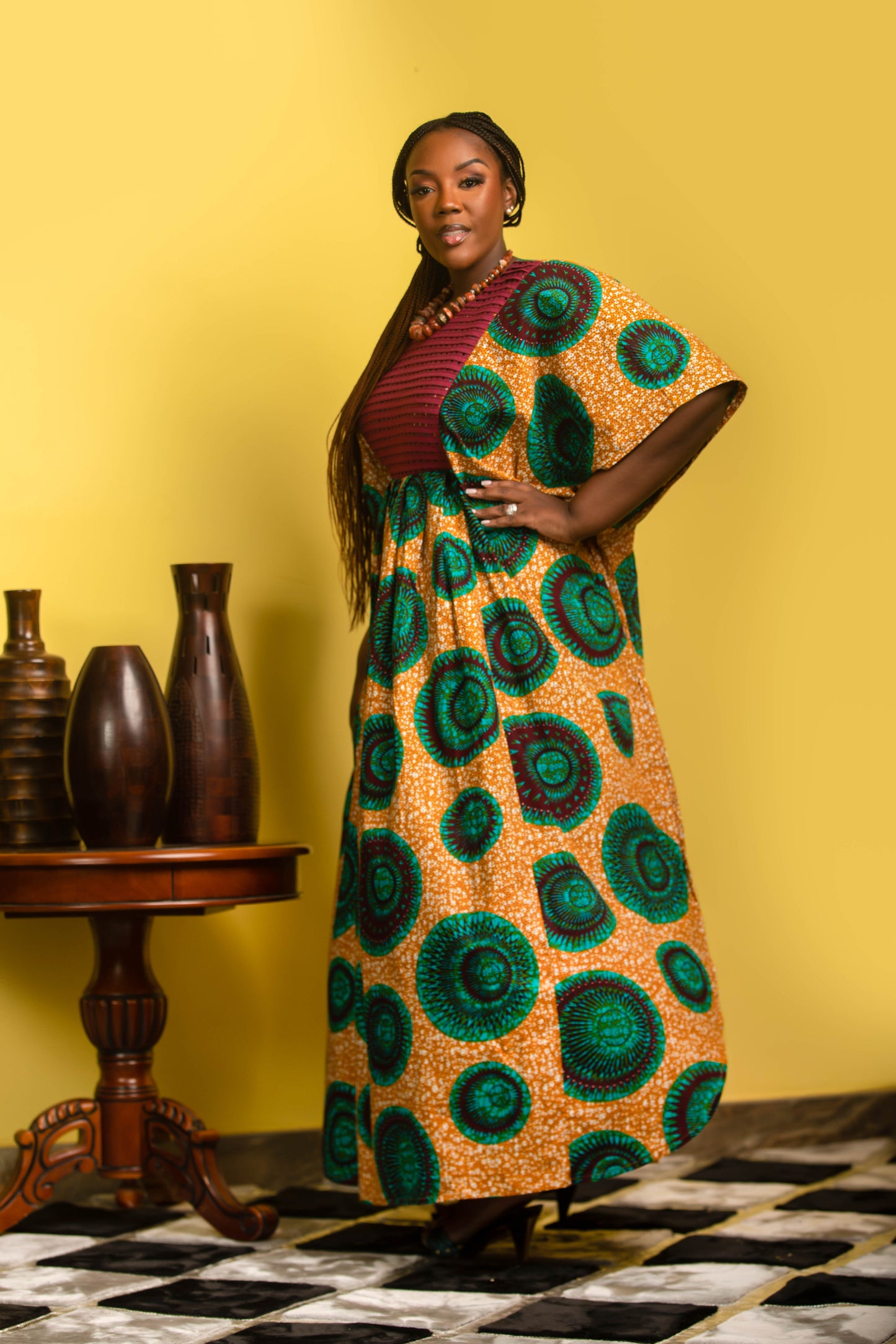 Orange and Green Basket Designed Dress