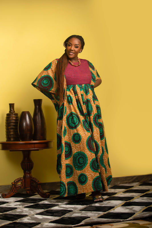 Orange and Green Basket Designed Dress