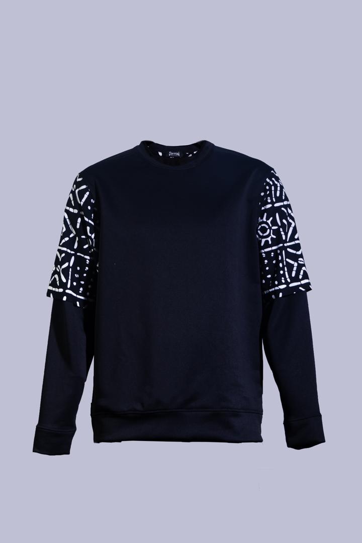 Crewneck Sweatshirt with Half-Sleeve Overlay Detail