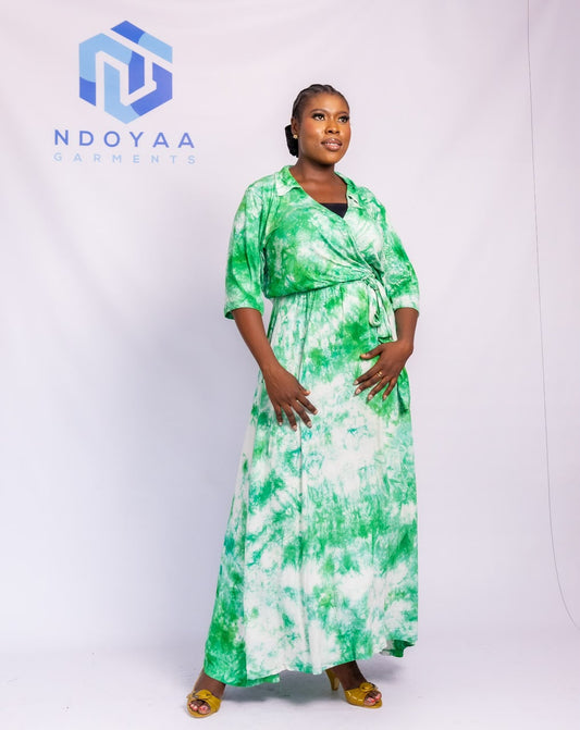 Collared Wrap-Style Tie-Dye Maxi Dress