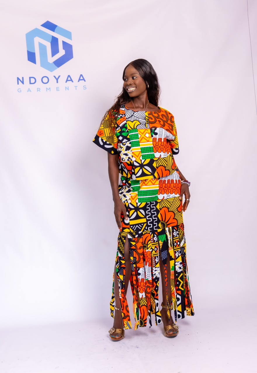Two-Piece African Print Co-ord Set with Tassel Slit Skirt
