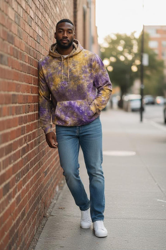 Color-Block Tie-Dye Pullover Hoodie