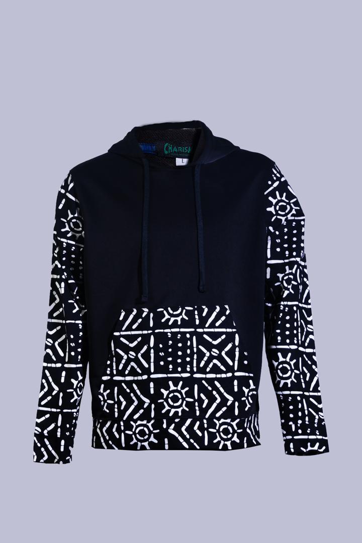 Batik Sleeve & Front-Pocket Pullover Hoodie