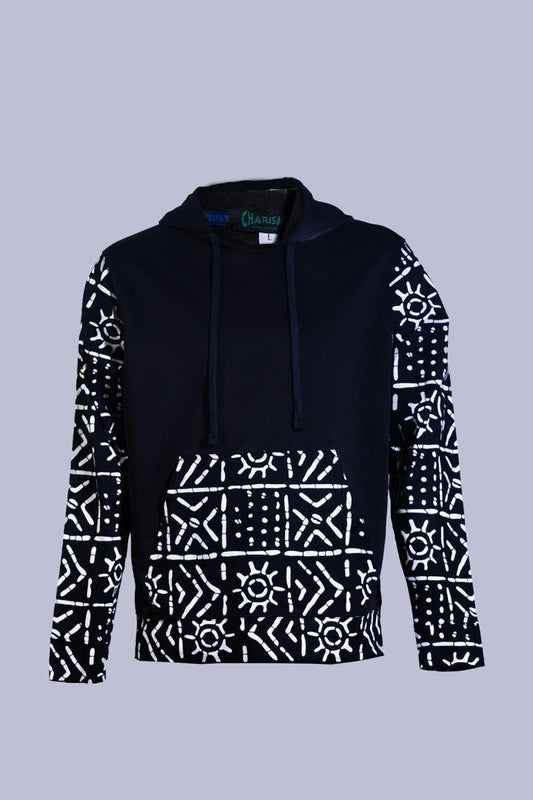 Batik Sleeve & Front-Pocket Pullover Hoodie