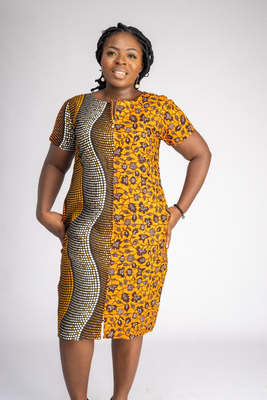 Combination Ankara Shirt Dress with Pockets
